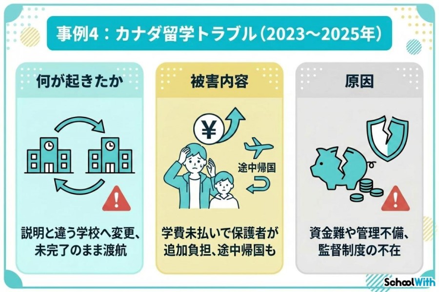 悪質　留学エージェント　費用未払い
