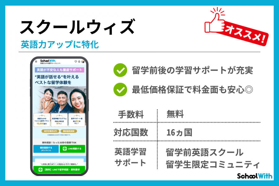 留学エージェント おすすめ スクールウィズ