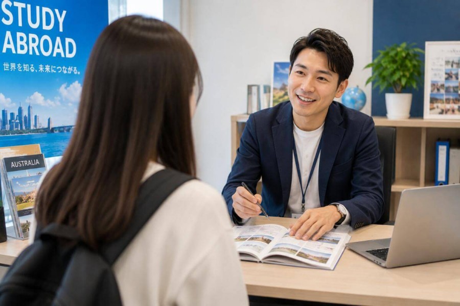 留学エージェントに相談している女性